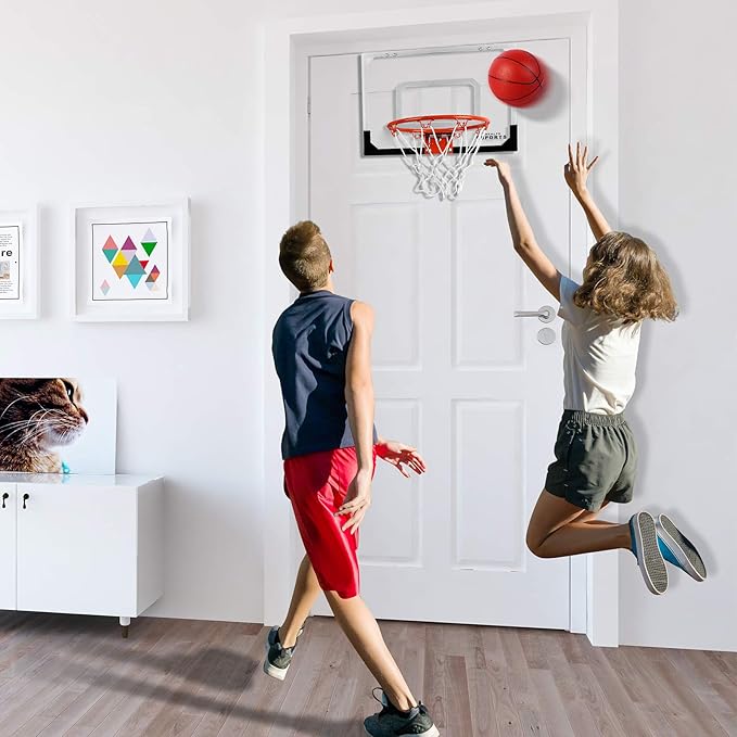 Indoor Mini Basketball Hoop Set Pro with 4 Balls for Kids and Adults for Door & Wall with Complete Basketball Accessories Perfect Christmas Birthday Gifts For Boys Teens