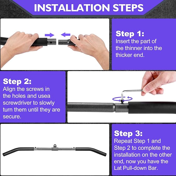 Cable Machine Attachments Set: LAT Pulldown Attachments Bar for Home Gym Accessories Tricep Rope Double D Handles