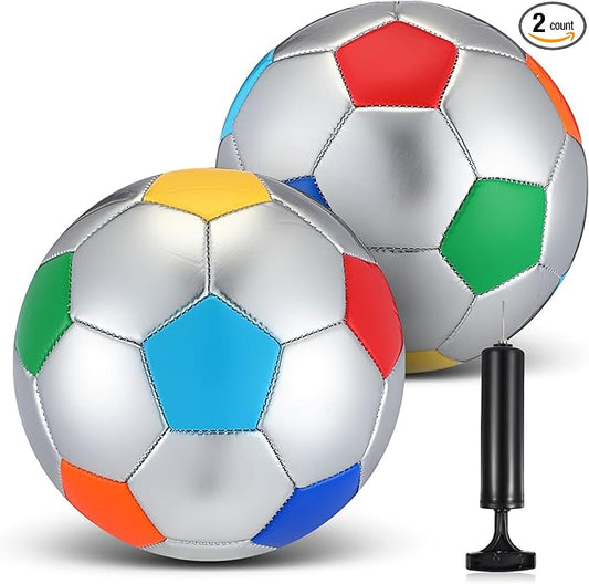 Retisee 2 Pcs Rainbow Soccer Ball with Pump Official Size Indoor Outdoor Soft Inflatable Soccer Sport for Child Teen Adult for Practice Game