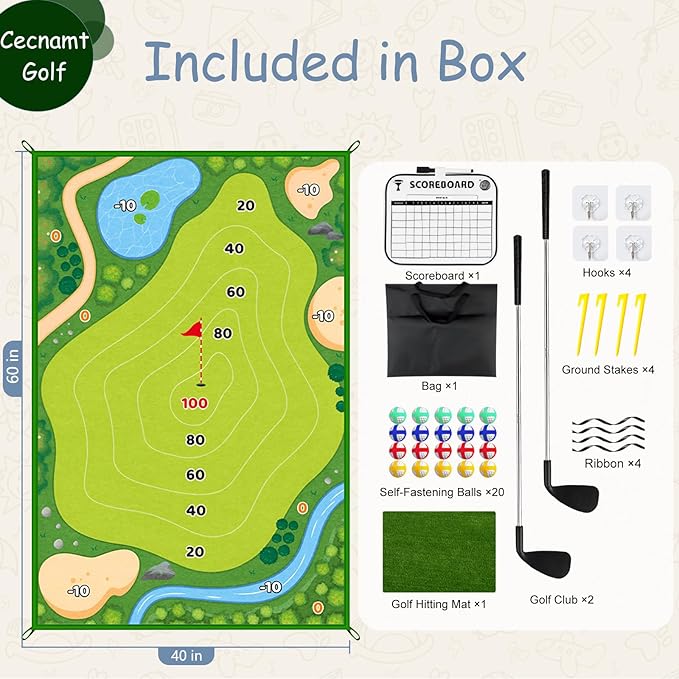 Golf Chipping Game, Battle Golf with 2 Golf Club & Hitting Mat, Chip Sticky Practice Golf Game Set for Adults Kids Indoor Outdoor Backyard