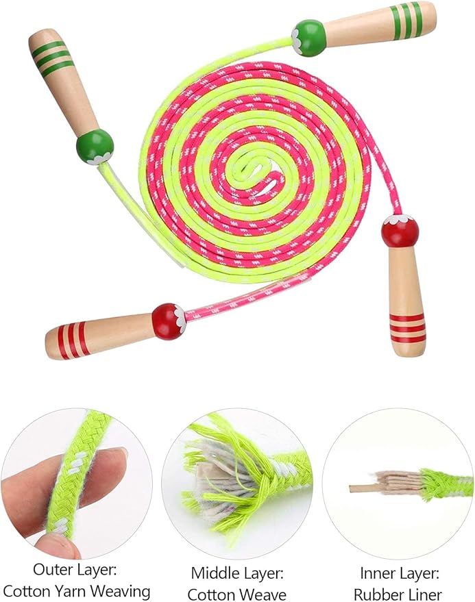 Jump Rope for Kids, Lorvain Adjustable Skipping Rope, Kids Jump Ropes with Wooden Handle for Girls Boys, Weighted Jumping Ropes for Fitness Workout Exercise Outdoor Fun Activity