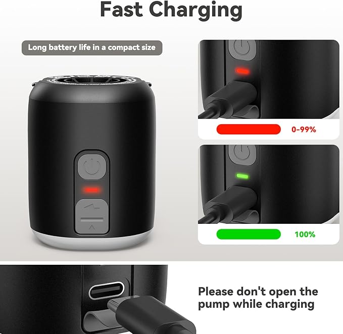 Sportneer Mini Air Pump: 1600mAh Rechargeable Air Pump for Inflatables with Hook, Magnetic and Light Function, Air Mattress Pump for Pool Floats, Sleeping Pads, Swimming Ring, Vacuum Storage Bags