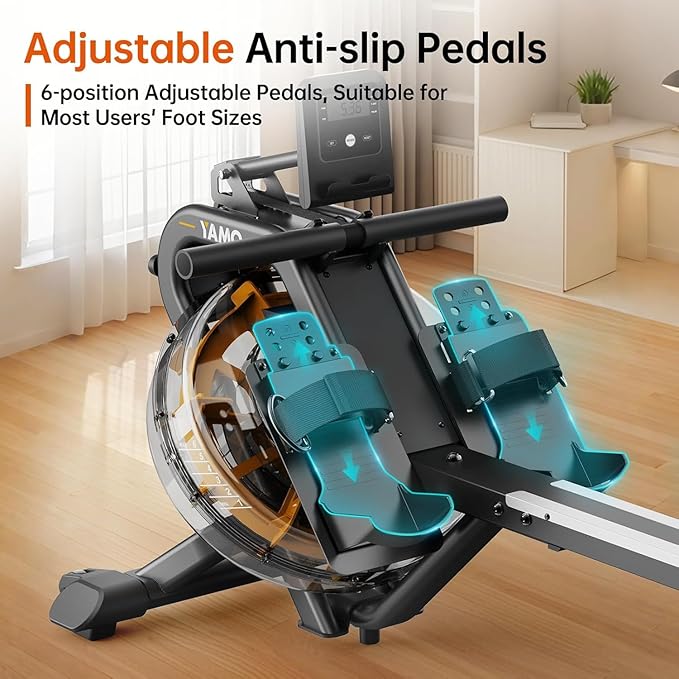 YAMO Water Rowing Machine for Home, Row Machine with 330LB Weight Capacity, Support Bluetooth & Compatible with Apps, Water Row Machine with Comfortable Seat and Tablet Holder