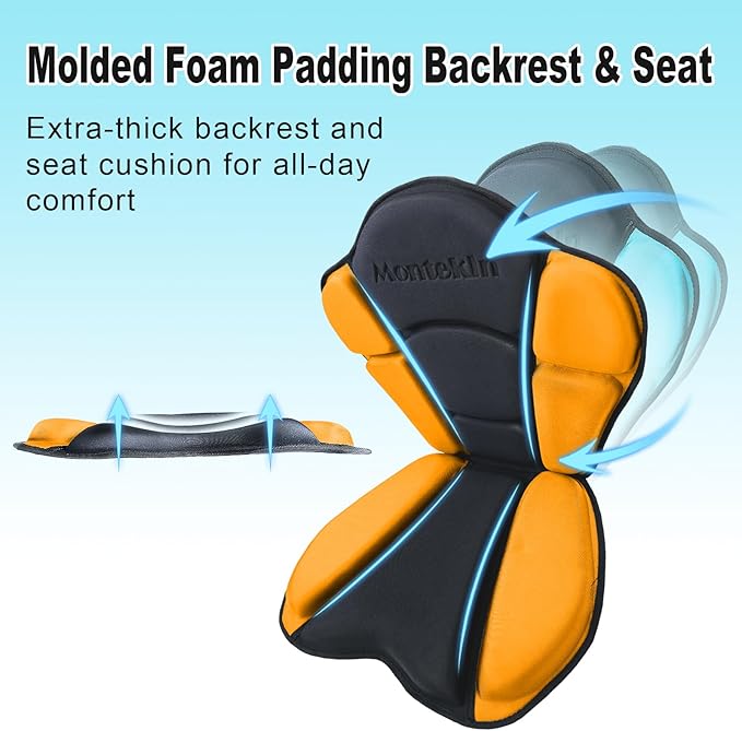 Thickened Kayak Seat with Back Support, Sit On Top Cushioned Canoe Backrest Molded Foam Seat for SUP Paddle Board Fishing Boat Long Trip