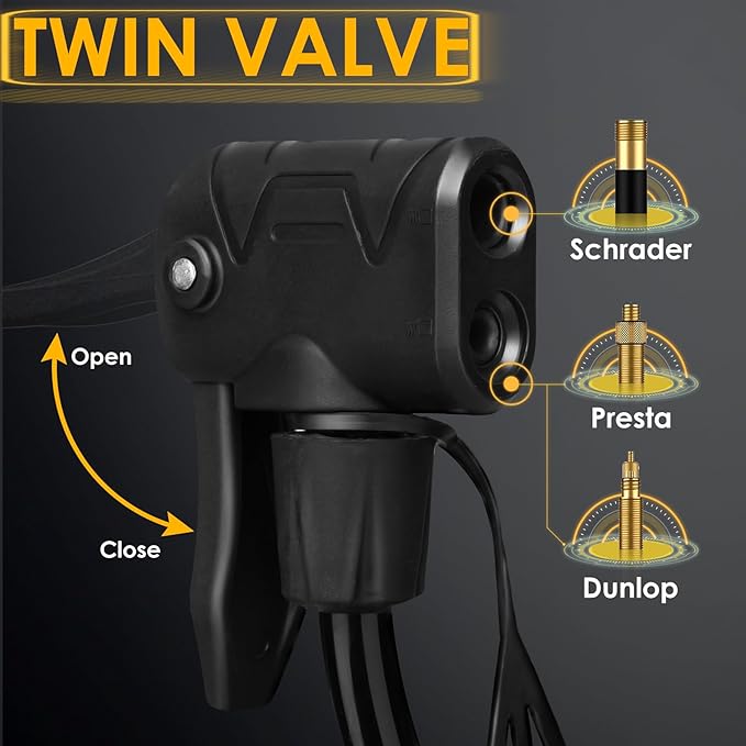 Bike Pumps for Bicycle Tyres with Pressure Gauge, Portable with Presta & Schrader Valves, Bike Air Pump, Foot Pump for Tires, Inflatables & Balls