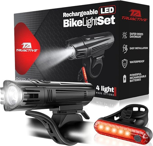 Bike Light Set for Night Riding | USB Rechargeable Ultra-Bright Front Headlight and Back Tail Lights | 4 Light Modes Mountain Bicycle Flash Accessories | Easy Installation for Men, Women, Kids