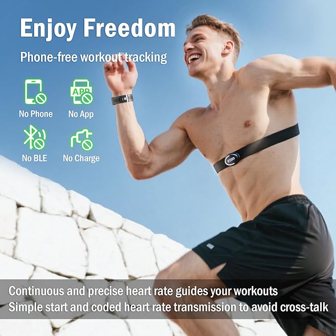 EZON Heart Rate Monitor Chest Strap, Exercise Heart Monitor, Sports Watch with HRM, Waterproof/Stopwatch/Hourly Chime, Steel Silver, T007A11