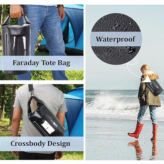 Quctak 15L Faraday Dry Bags, Waterproof Backpack For Electronic Device, Faraday Cage for Signal Blocking, Faraday Key Fob Protector, Anti-Theft Anti-Tracking GPS RFID Waterproof Dry Bag