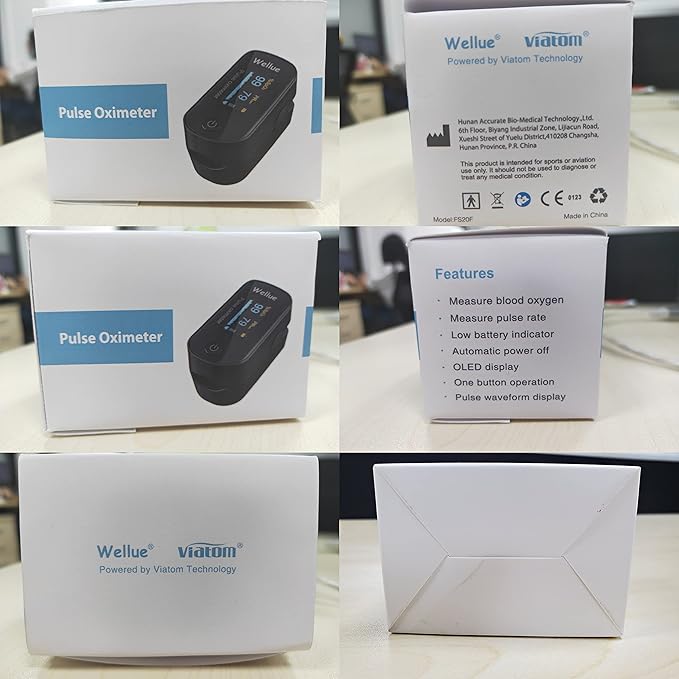 Wellue Fingertip Pulse Oximeter, Blood Oxygen Saturation Monitor with Batteries & Lanyard for Wellness Use Bluetooth, Black