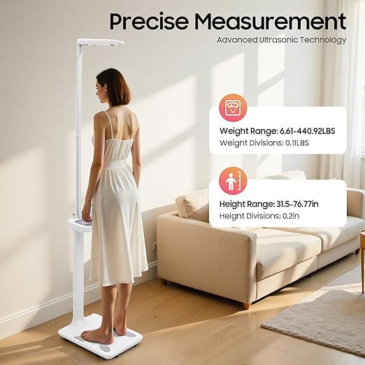 Professional Digital Physician Scale - Multifunction Body Weight and Ultrasonic Height Analyzer - 440lbs Capacity Medical Scale 31.5-76.77 in