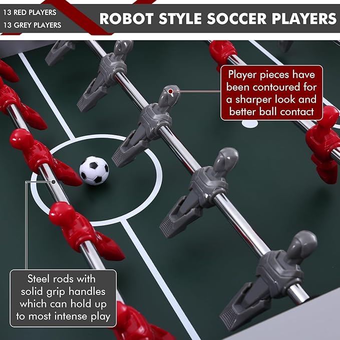 48in Foosball Table, Arcade Table Soccer w/2 Balls for Kids and Adults, Indoor Foosball Table for Home, Game Room w/Wood Grain Finish and Foosball Accessories