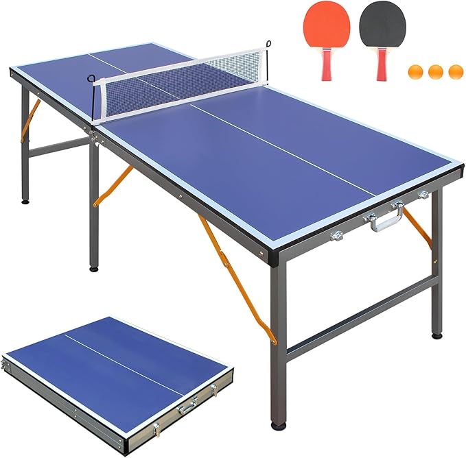 Ping Pong Table Foldable & Portable Table Tennis Table Set for Indoor & Outdoor Games with Net, 2 Paddles and 3 Balls