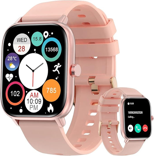 Bebinca Smart Watch for Women, 1.85" HD Fitness Tracker Compatible with iPhone & Android, 130+ Sports Modes, Heart Rate & Sleep Monitor, IP68 Waterproof Smartwatch (Pink)