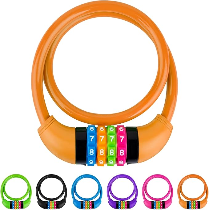 Bike Lock Cable, Bicycle Cable Lock with 4 Digit Combination, Resettable Combination Kids Bike Cable Lock, 2 Feet x ∅1/2 Inch (Orange)