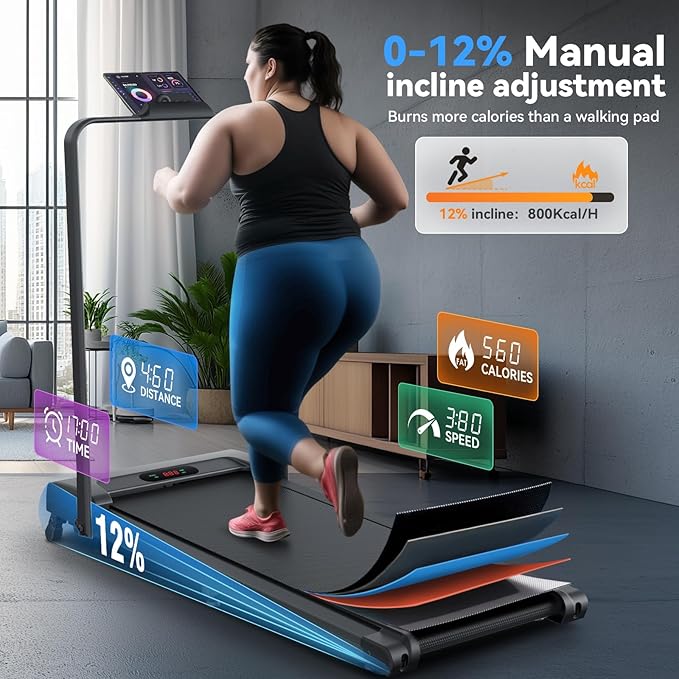 ANCHEER 4 in 1 Under Desk Treadmill with Incline - 2s Folding/Max 300 lb Capacity Walking Pad - Compact Electric Treadmill for Home, Gym, or Office with LED Touch Screen and Remote Control