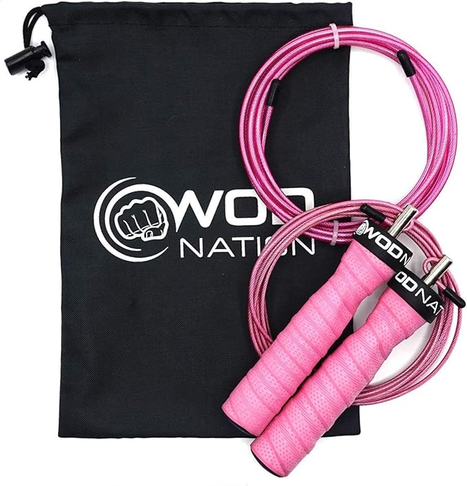WOD Nation Attack Speed Jump Rope : Adjustable Jumping Ropes : Unique Two Cable Skipping Workout System : One Thick and One Light 11 Foot Cable : Perfect for Double Unders : Men and Women