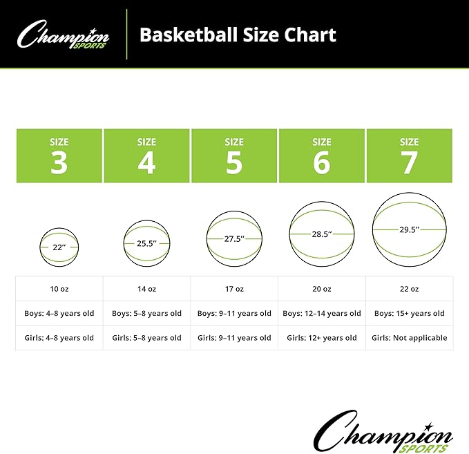 Champion Sports Rubber Basketballs – Heavy Duty Pro-Style, Indoor/Outdoor Use, Premium Basketball Equipment for Physical Education, Various Sizes & Colors (Size 3, 5, 6, 7)