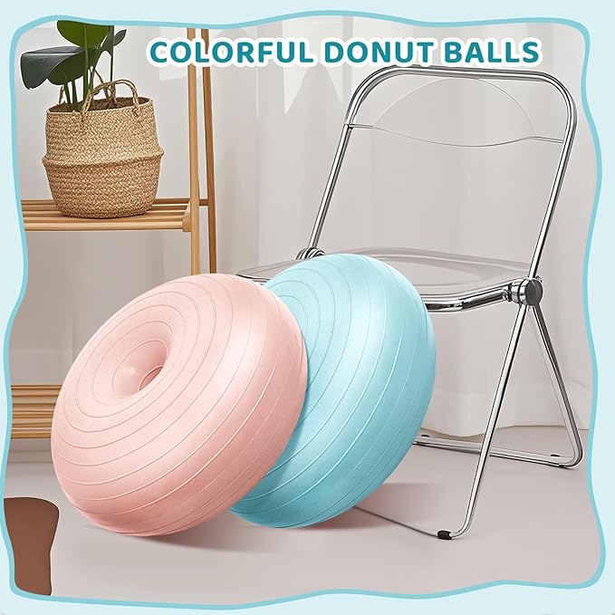 Lewtemi Flexible Seating for Classroom 20 Inch Inflatable Yoga Ball Chair Large Donut Exercise Ball Chair Cushion Seat with Inflator for Kid Student Sensory Balance Home Office
