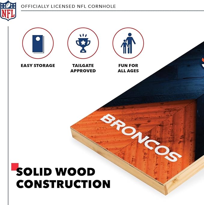 Wild Sports NFL Football 2' x 4' Regulation Size Solid Wood Cornhole Set with Direct Print HD Team Graphics Great Gift for Any Football Fan! Bean Bag Toss Family Outdoor Game