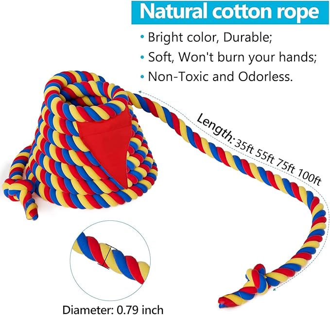 X XBEN Field Day Tug of War Rope for Kids and Adults 75FT, Family Reunion Birthday Party Games, Summer Outside Lawn Games, Camping Picnic Carnival Games, Perfect for Team Building Activities