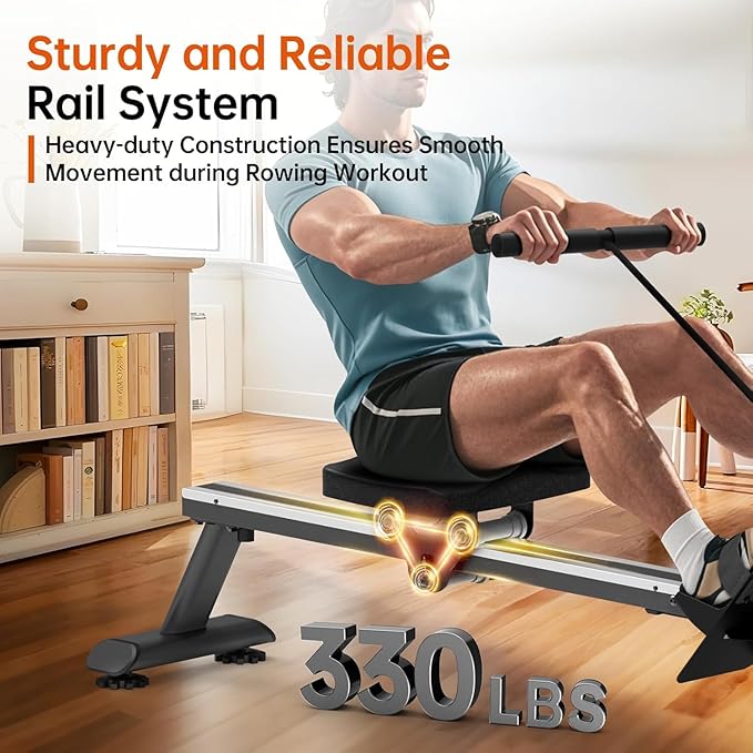 YAMO Water Rowing Machine for Home, Row Machine with 330LB Weight Capacity, Support Bluetooth & Compatible with Apps, Water Row Machine with Comfortable Seat and Tablet Holder