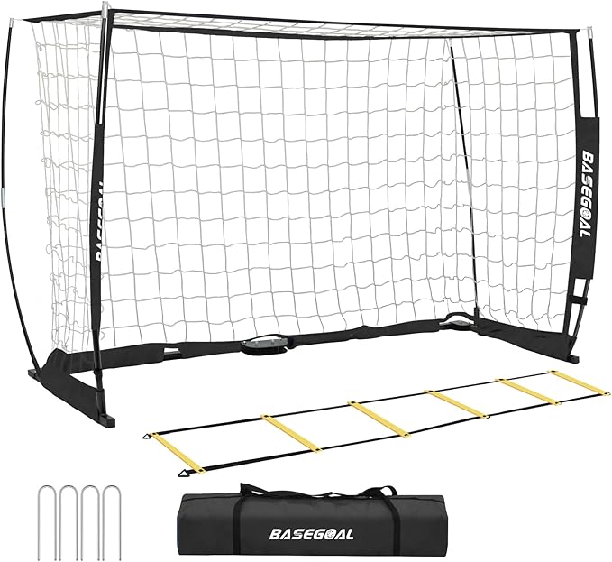 Soccer Goal,Soccer Net,Soccer Goals for Backyard,with Bow Frame,Collapsible Metal Base and Agility Ladder