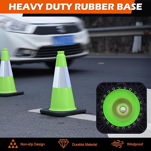 8 Pack 18" Green Traffic Safety Cones – High-Visibility PVC Cones with 6" Reflective Bands & Weighted Black Base for Construction, Parking, and Crowd Control(18 inch-8Pack)