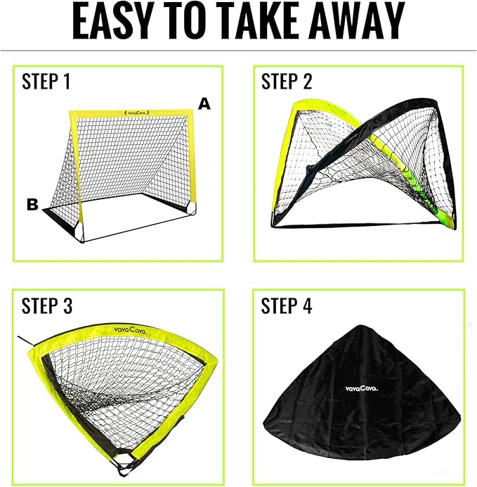 VavaCava 4'x3' Size Portable Soccer Goals Set for Backyard Fun, 2 Nets, 2 Size 3 Balls, 10 Marker Cones, Pump and Carry Bag, Outdoor Games for Backyard, Beach, Lawn, Kids Soccer Training Equipment