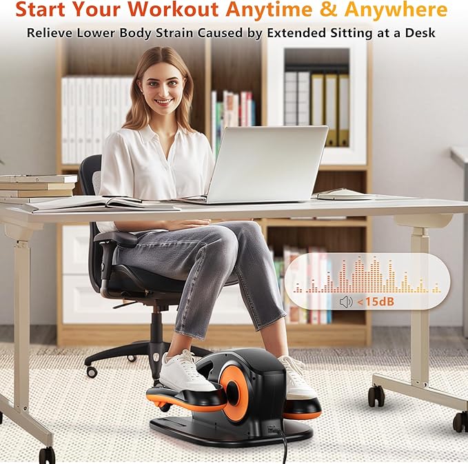 Under Desk Elliptical Exercise Machine, Ellipse Leg Exerciser as Seen on TV with Remote, 15 Adjustable Speed, Portable Leg Exerciser While Sitting for Seniors, Quiet Elliptical Machine for Home Office
