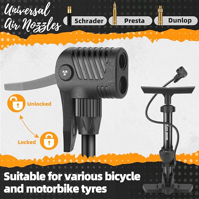 Bike Floor Pump, Bikes Pump with Gauge,Bicycle Air Pump with High Pressure 160 Psi, BikeTire Pump with Presta Schrader Valves,Portable Hand Pump Bike, Fits Road Bikes MTB E-Bike, Ball