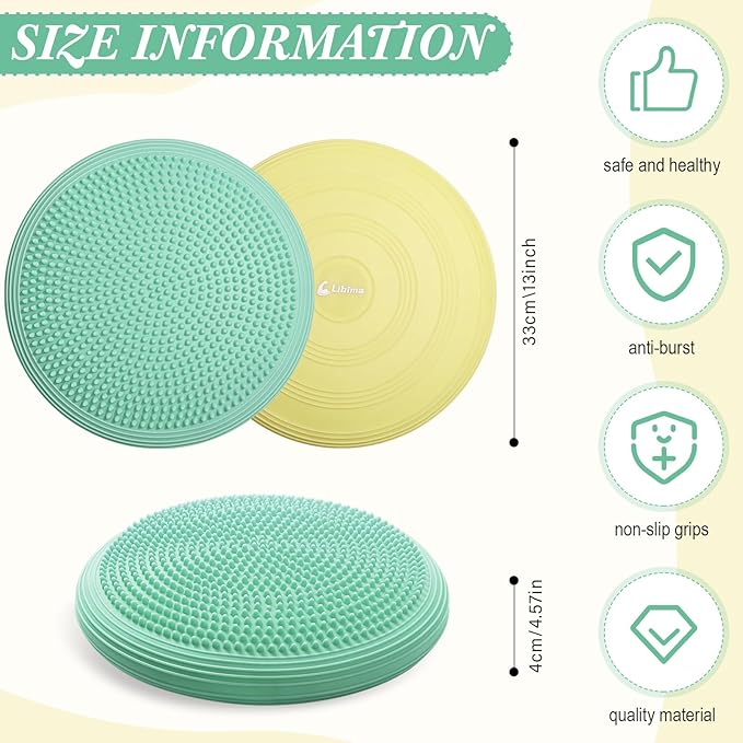 Libima 2 Pcs Wobble Cushion with Inflation Pump Wiggle Seat Flexible Sensory Seating Balance Disc Board for Men Women Physical Exercise Improving Posture Home Office