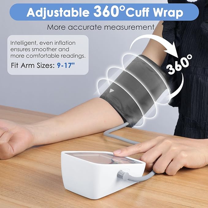 Blood Pressure Monitors for Home Use, Upper Arm Blood Pressure Monitor with Adjustable 9-17" Bp Cuff, 2x99 Memory, High BP Machine with USB Cable and Carrying Bag