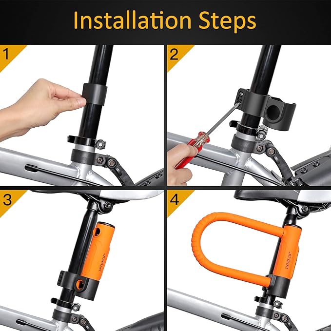 Bike U Lock Heavy Duty Bike Lock Bicycle Lock, 16mm U Lock and 3ft / 5ft / 6ft Length Security Cable with Sturdy Mounting Bracket for Bicycle, Motorcycle and More