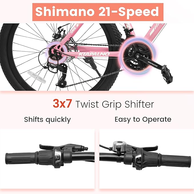 24 26 Inch Women Girls Mountain Bike, Disc/V Brakes 21 Speeds Women Bike, Sturdy Steel Frame and Suspension Fork, Stylish Adult and Teens Bicycle for Urban Trail Snow Commuter