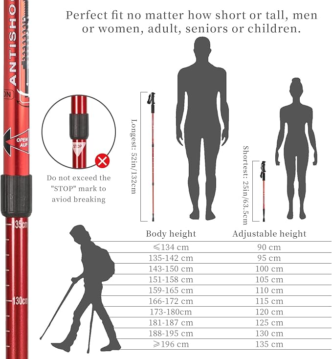 Aihoye Trekking Poles Shock Absorbing Adjustable Hiking or Walking Sticks for Hiking Collapsible Strong, 2-pc Pack Lightweight Walking Pole, All Terrain Accessories and Carry Bag