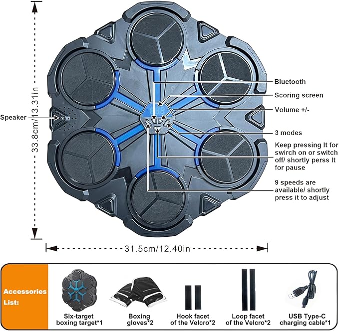 Music Boxing Machine for Kids - Wall Mounted Music Boxing Machine with Boxing Gloves Smart Bluetooth Music Boxing Trainer Home Indoor Workout Training Boxing Equipment (Blue)
