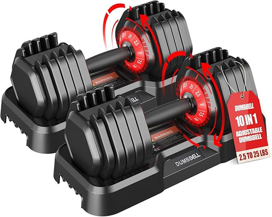 25/52.5/55LBS Adjustable Dumbbells Set with Anti-Slip Handle, Fast Adjust Weight Dumbbells Set with Dual Safety Locking System, Versatile Weights Set for Women & Men Full Body Workout Fitness, Compact Size Space Saving for home gym