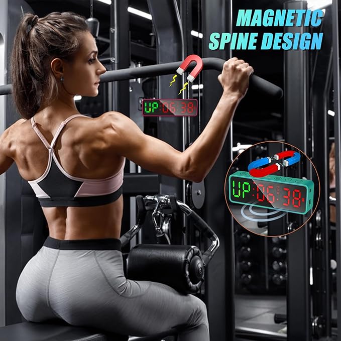 Small Gym Timer Clock Stopwatch Magnetic Workout Interval Timer, Large LED Digital Display, Home Accessories Countdown Clock for Home Gym Garage Schools