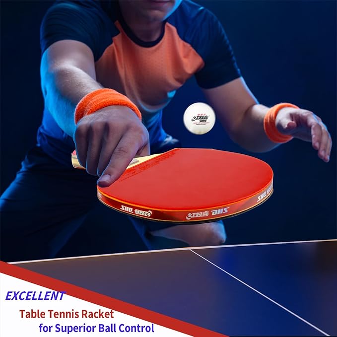 DHS Ping Pong Paddles Professional Table Tennis Racket with Hurricane Rubber Carrying Case - ITTF Approved Rubber for Tournament Play