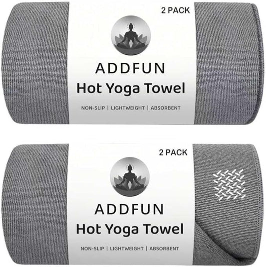 Hot Yoga Towel, 2 Pack Yoga Mat Towel with Grip Dot Non Slip Yoga Towels for Hot Yoga Sweat Absorbent Microfiber Pilates Towel for Bikram Exercise and Fitness