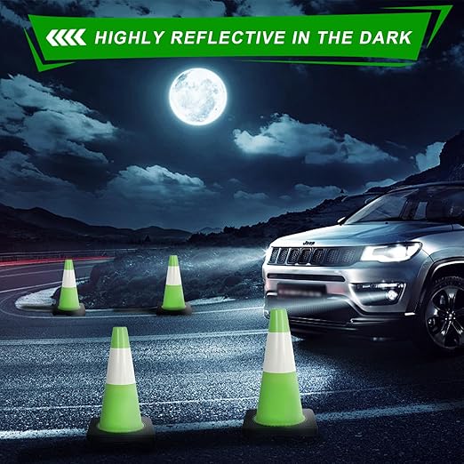 Traffic Safety Cone 18 Inches, with Reflex Collars of Parking Lots, Lane Road Traffic Control Construction Driving Safety Cone 12 Pack Green