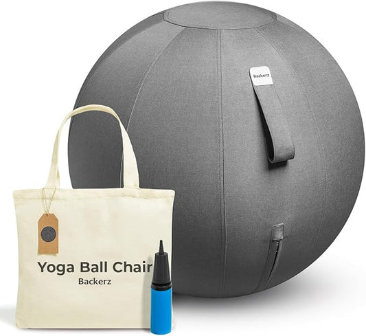 Balance Ball Chair for Office & Home - Ergonomic Exercise Ball for Posture & Back Pain Relief, Yoga Ball Chair - Sitting Ball with Washable Linen Cover