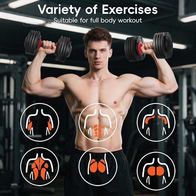 Upgraded Adjustable Dumbbells Set 52.5 lbs/25 lbs, 15/9 Weights Dumbbell Set, Quick Adjustable Dumbbells For Men Women Home Gym with Anti-Slip Handle, Safe and No Falling