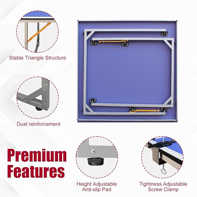 Ping Pong Table Foldable & Portable Table Tennis Table Set for Indoor & Outdoor Games with Net, 2 Paddles and 3 Balls
