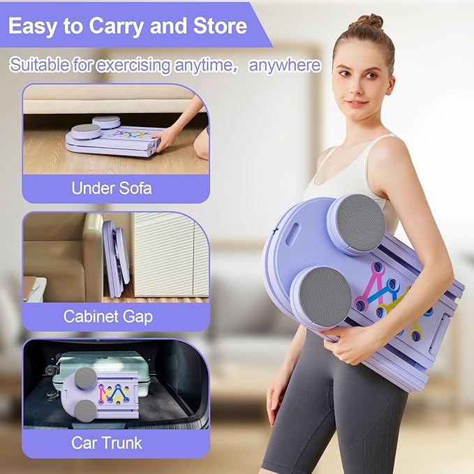 Pilates Board, Pilates Reformer Set, Multifunctional Abdominal Board, Ab Trainer Machine, Portable and Foldable Pilates Reformers Board, Pilates Core Home Workout Equipment for Women (Purple)