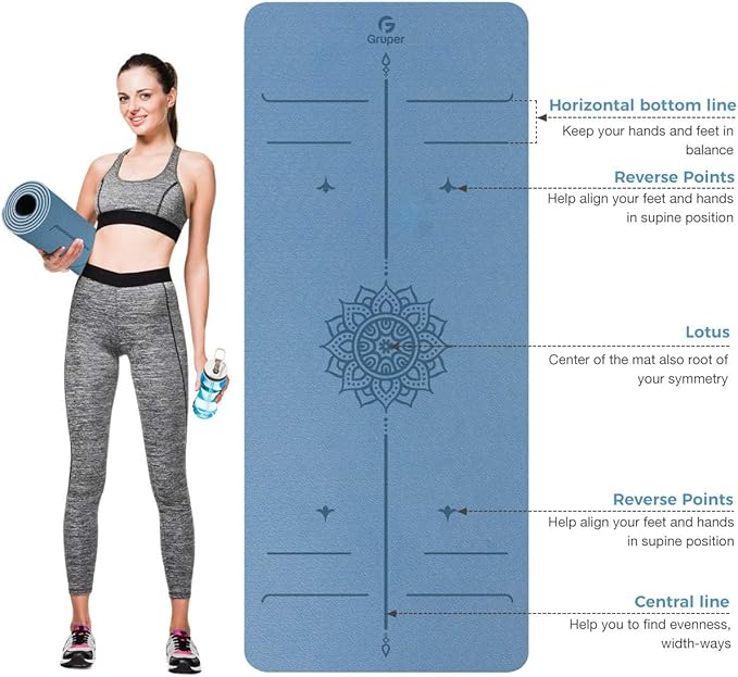 Yoga Mat Non Slip TPE Thick Yoga Mat with Alignment Mark, Large Size 72"L x 32"W x 0.32"Th or 0.24"Th, Anti-Tear Exercise & Fitness Mat for Yoga, Pilates & Floor Workouts