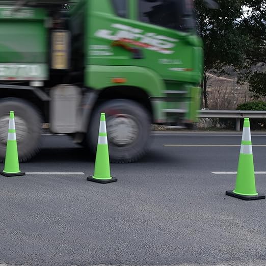 4 Pack 36" Green Traffic Control Cones – High-Visibility PVC Safety Cones with Black Base for Construction, Parking, and Crowd Control(36 inch -4 Pack)