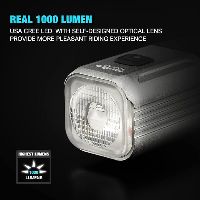 TOWILD BR1000 Bike Lights for Night Riding,1000 Lumen Lightweight Bike Front Light,Long Battery Life,Compatible with Garmin/GoPro Mount,3500mAh Rechargeable&Replaceable Battery,for Commuter Cyclists