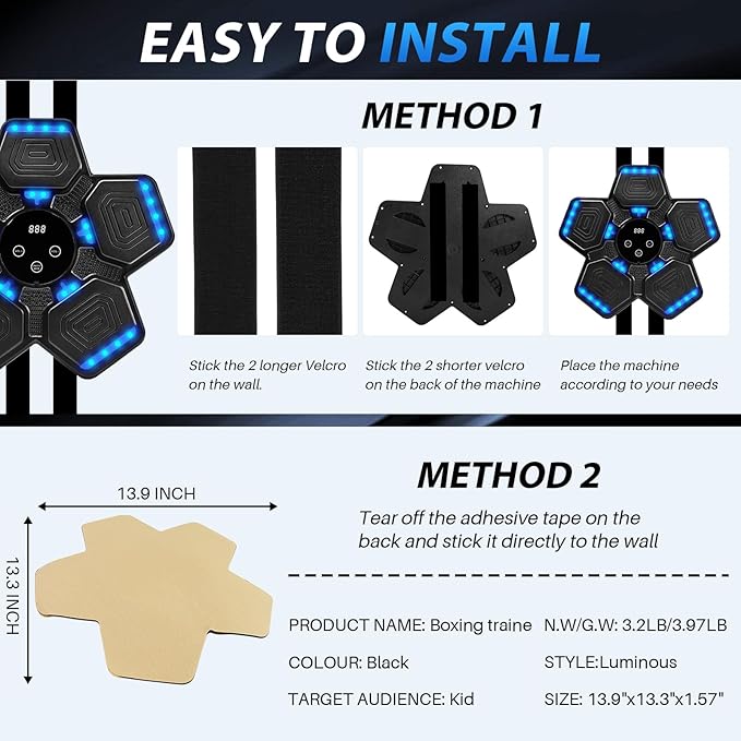 Music Boxing Machine, Bluetooth Music Punching Machine with Gloves, Electronic LED Boxing Training Equipment Wall Mounted, 9 Modes & 9 Speeds, Boxing Target for Home, Office, Gym