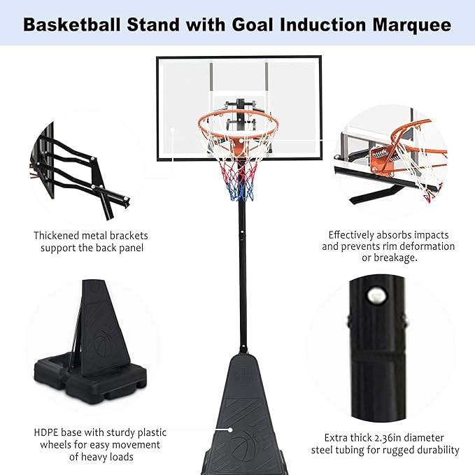 Basketball Hoop Outdoor 8.04-10FT Height Adjustable, Portable Basketball Goal with 44 Inch Shatterproof Backboard, Heavy-Duty Base & Wheels for Youth,Teens,Adults in Backyard,Driveway,Indoor